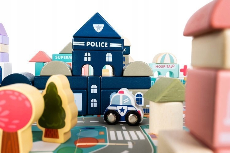 DREWNIANE KLOCKI EDUKACYJNE ZESTAW MIASTO 115 el Certyfikaty, opinie, atesty CE EN 71