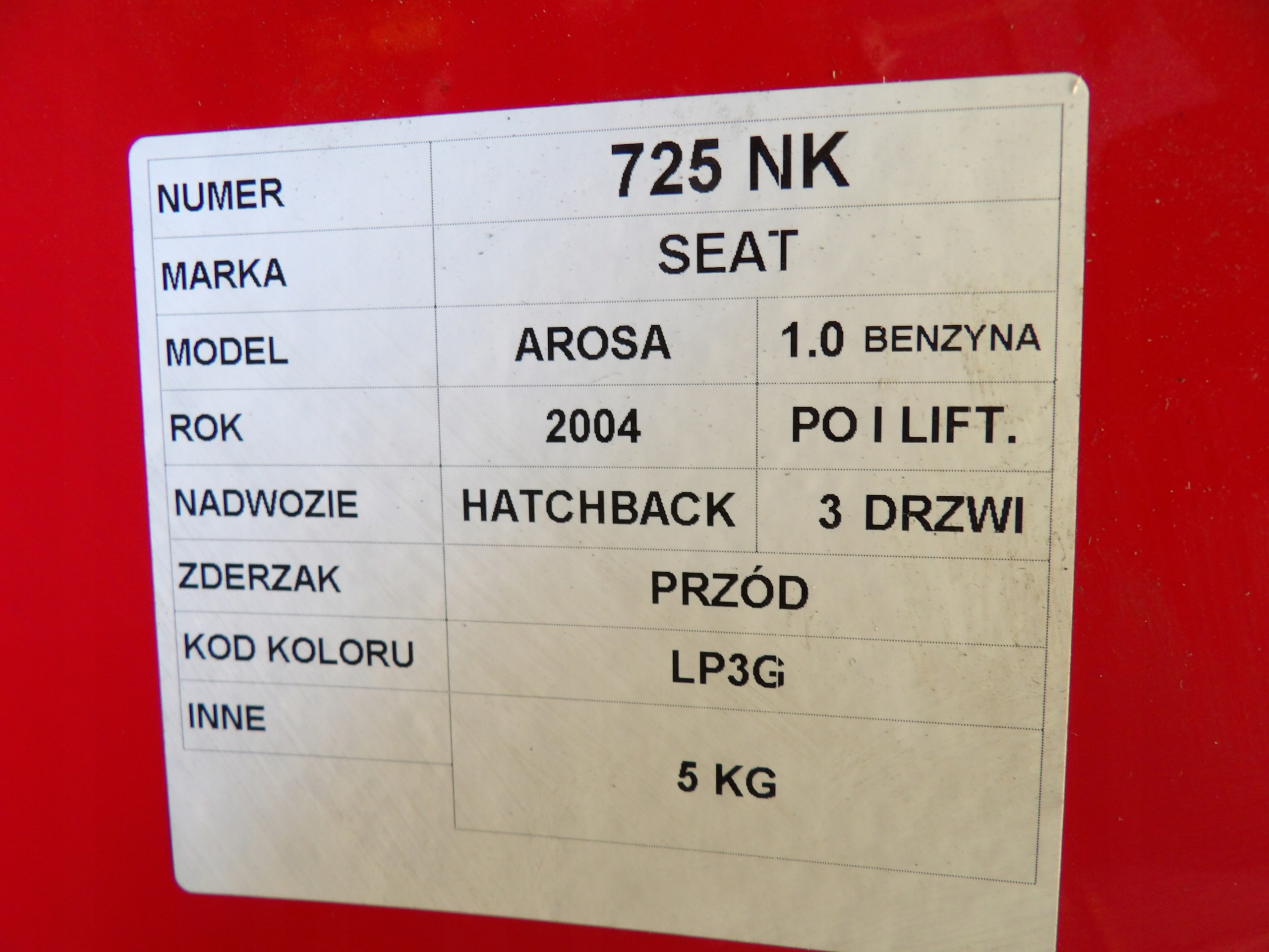 Seat Arosa bumper front lak. LP3G