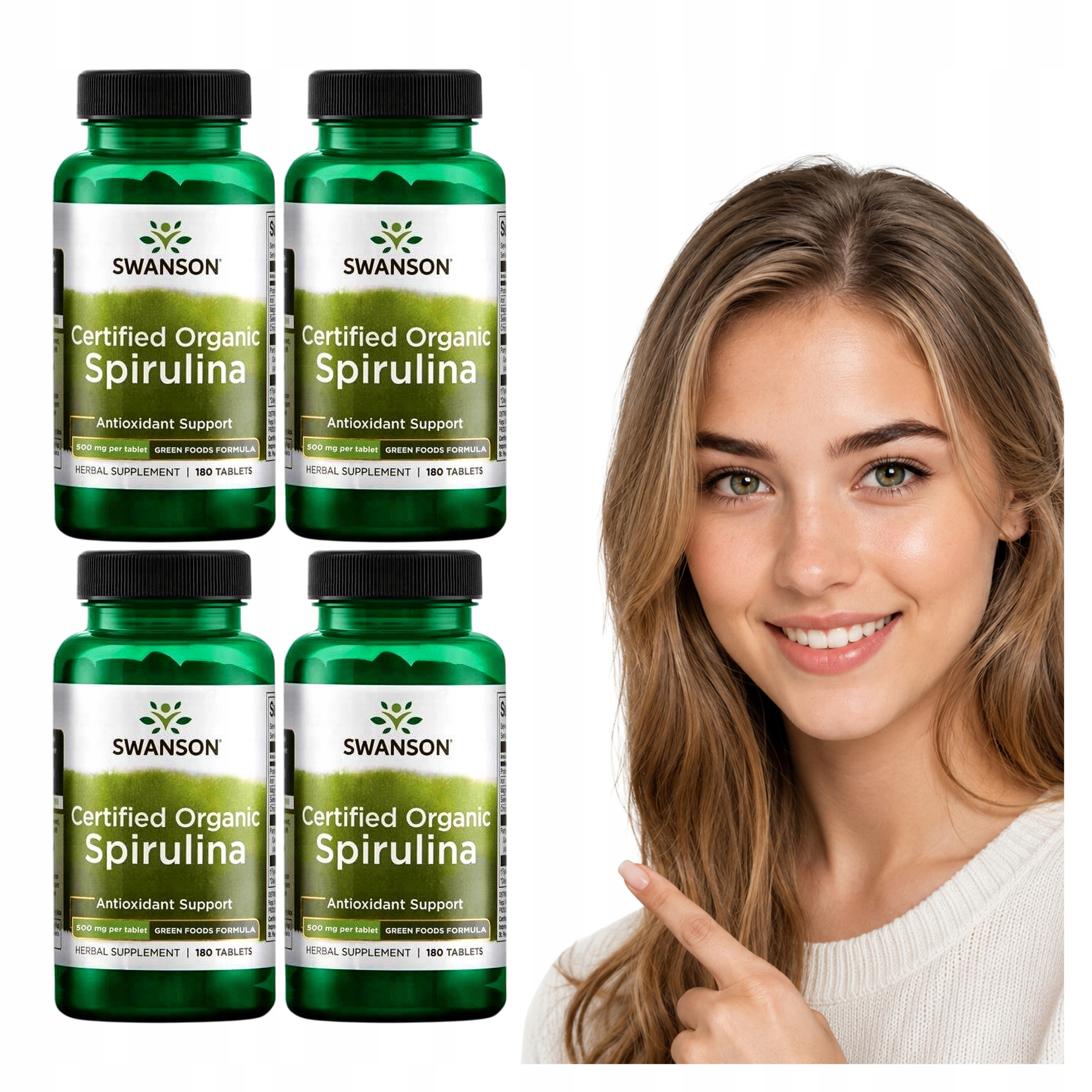 4x Swanson Spirulina Organic 500 mg Arthrospira Platensis Organiczna 180tab