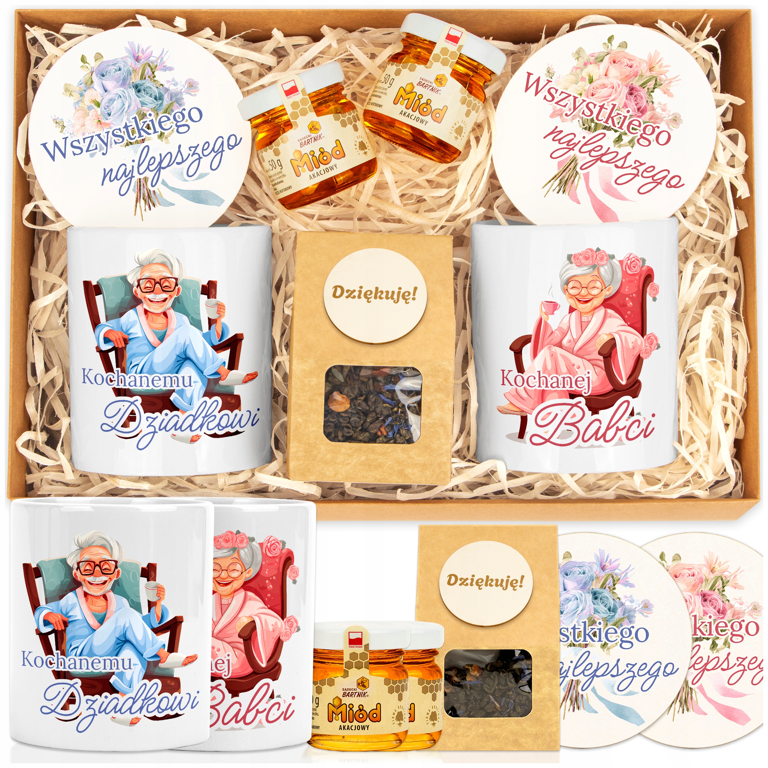 Dárek k svátku babičky a dědečka Sada pro dědečky Hrnky Čaj Med db