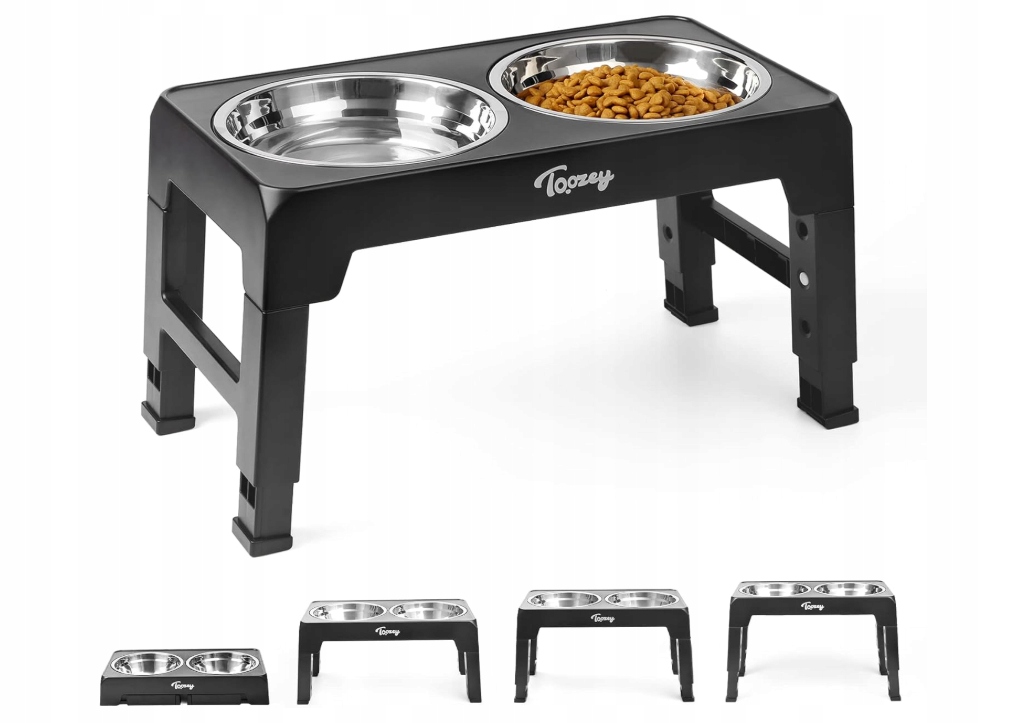 Zestaw dwóch misek i stojak z regulowaną wysokością czarny Toozey