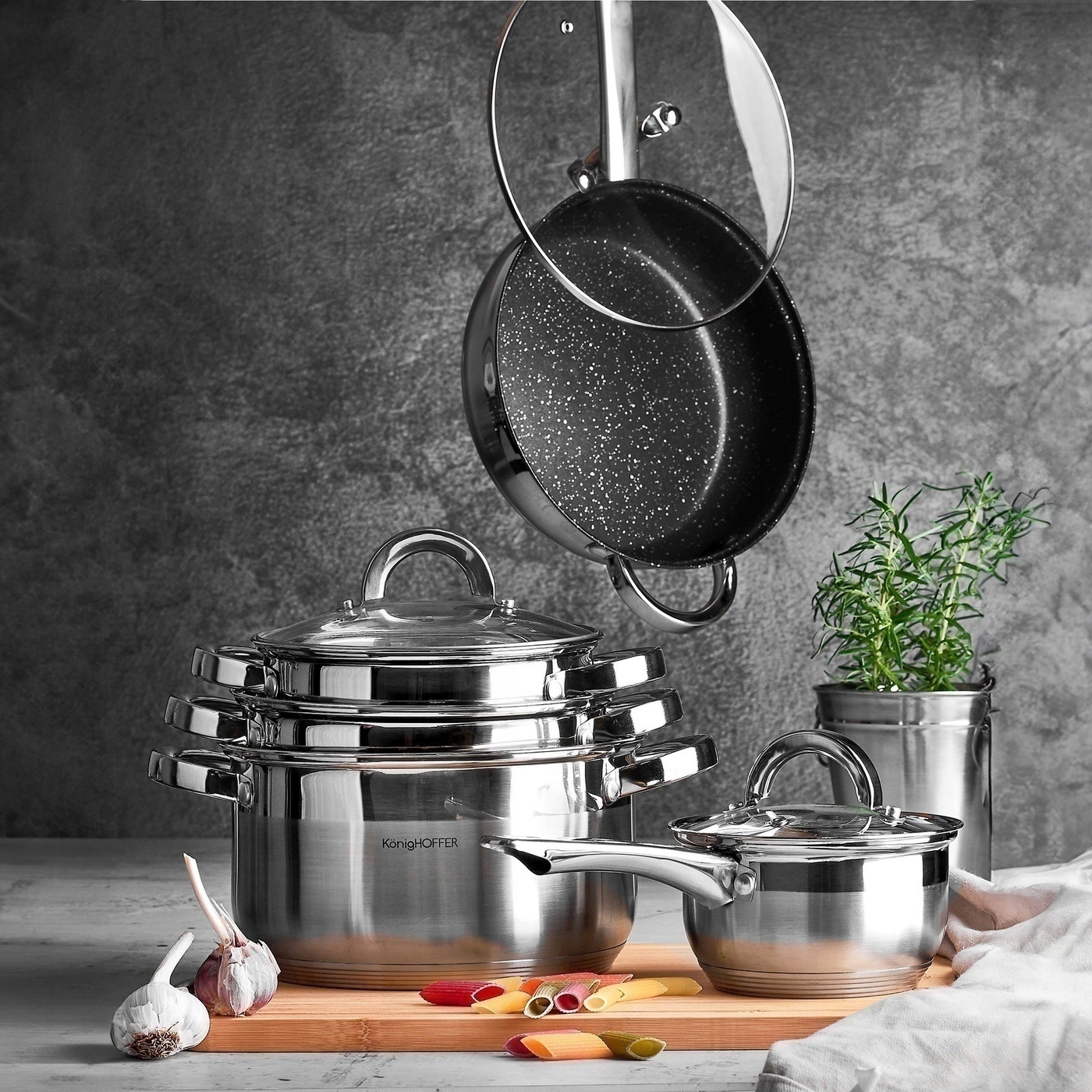 Komplet garnków ZESTAW GARNKI indukcja PATELNIA nonstick 12el Konighoffer Marka Konighoffer