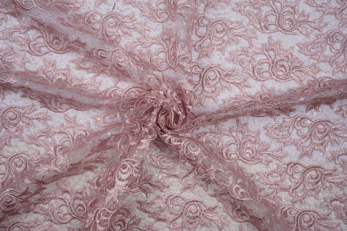 Látka Krajka Gipiura S Flitry Růžová Na Šaty Aplikace