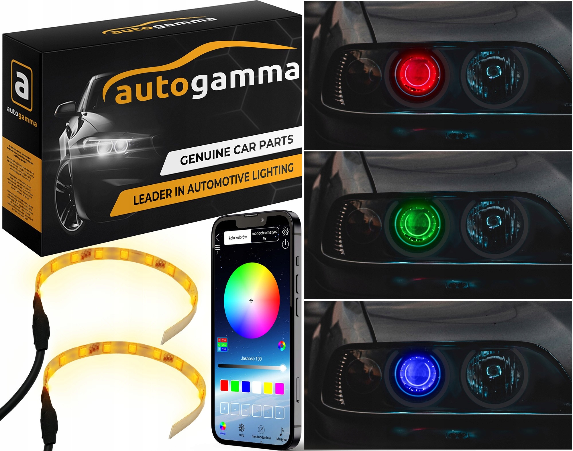 System podświetlenia soczewek LED RGB Bluetooth Devil Eyes do samochodu