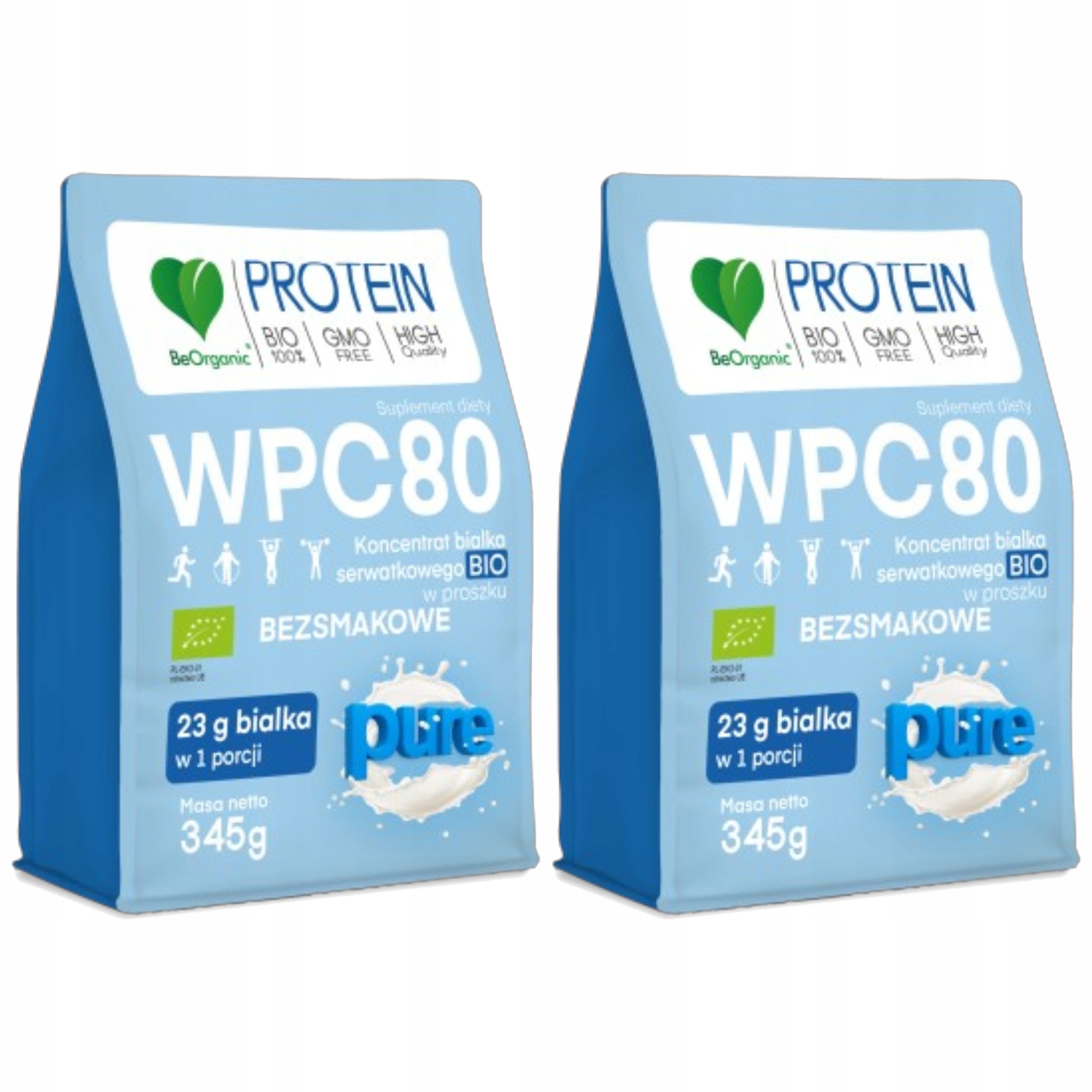 2x Syrovátkový Protein Wpc 80 Bio Ekologické 77% Bcaa 345 g BeOrganic Doplněk Stravy