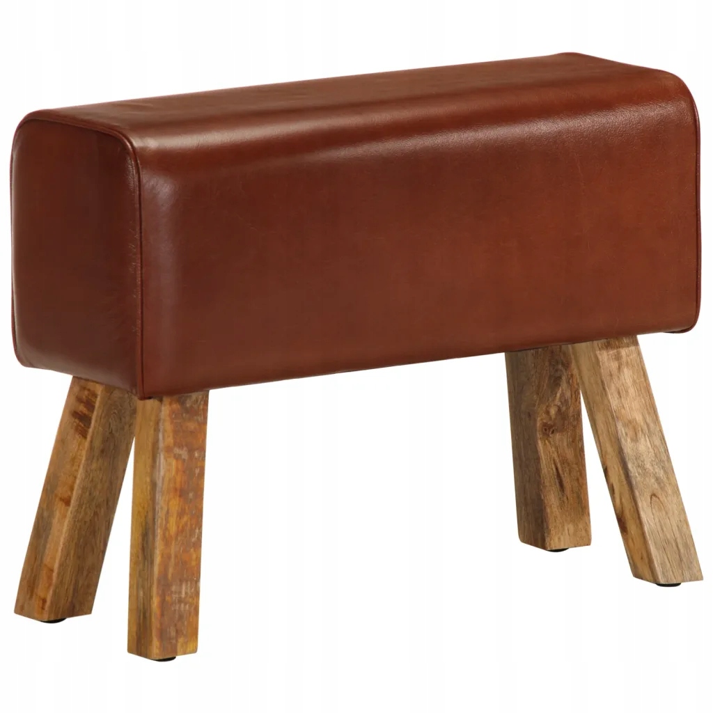 Vintage lavice z pravé kůže, hnědá, 58 x 25 x 43 cm