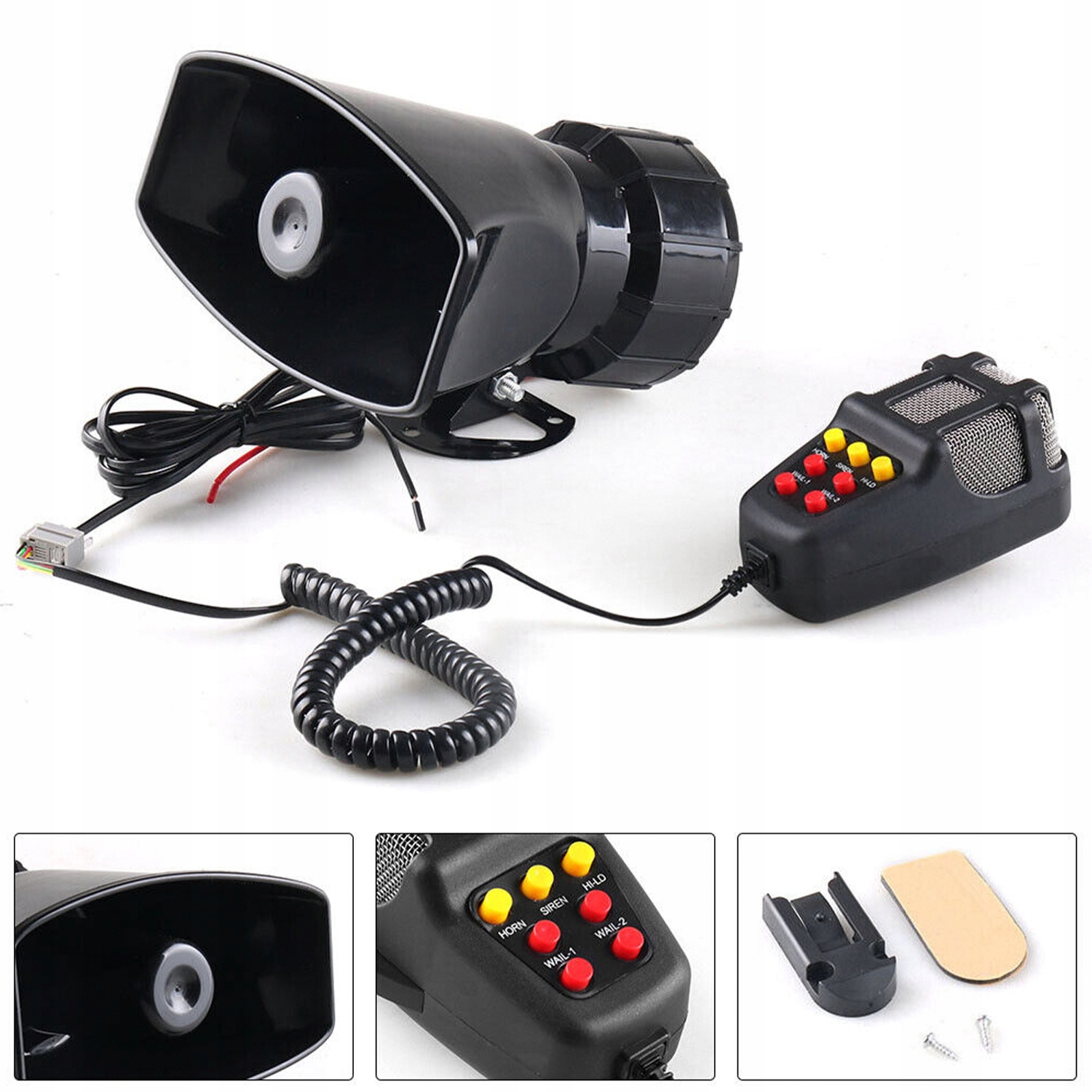 Syrena Elektroniczna POLICYJNA MEGAFON Alarm 7 Tonowa GŁOŚNA Fanfara 100W Numer katalogowy części 58603