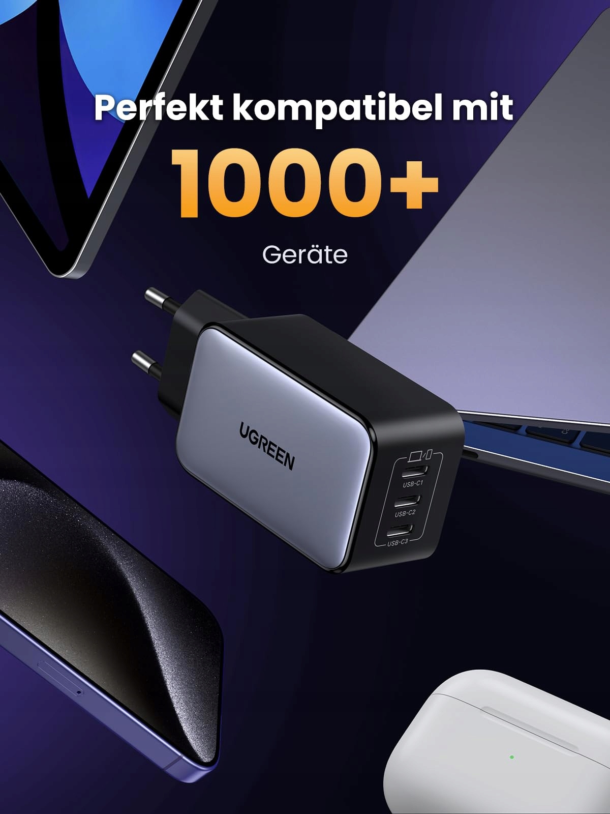 UGREEN Nexode ładowarka USB C, 65 W, GaN, zasilacz z 3 portami USB-C — miniatura 9