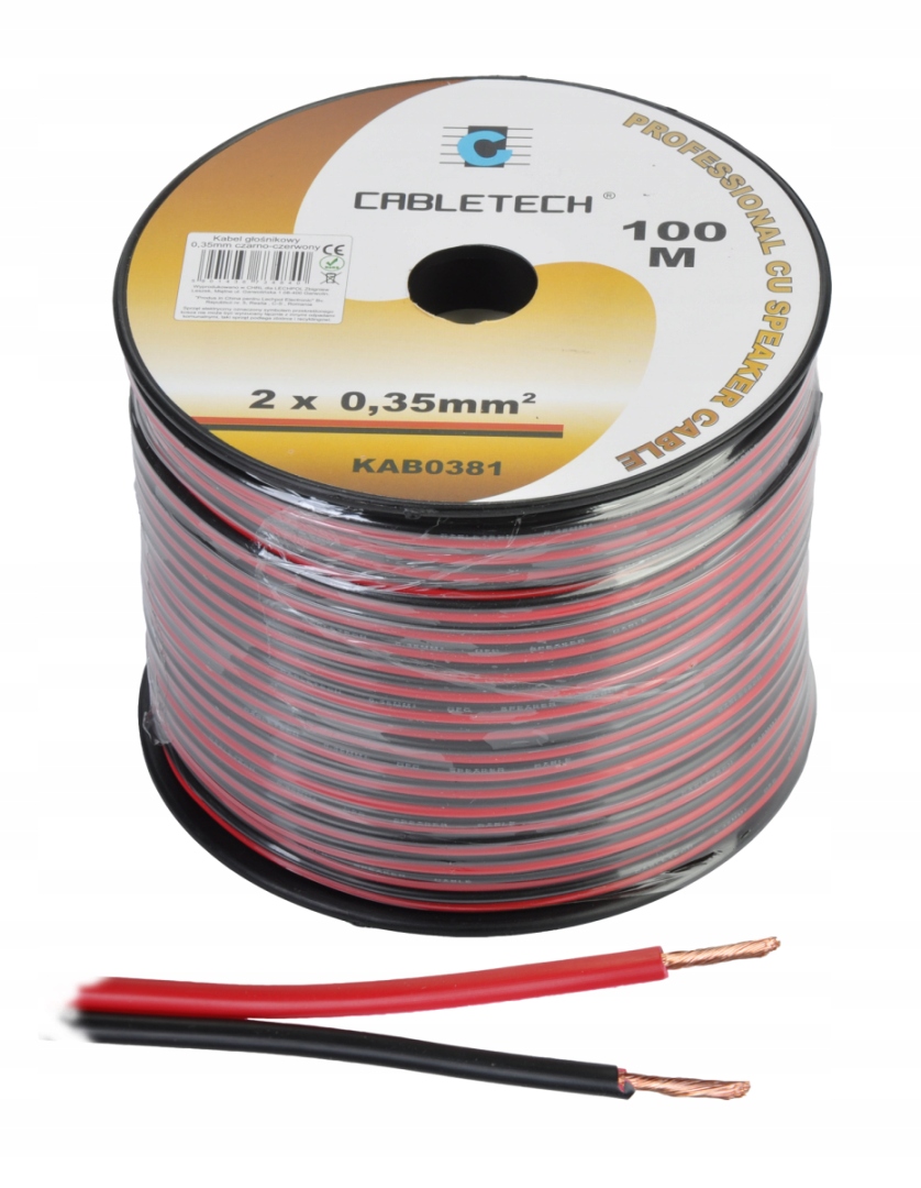 Kabel głośnikowy 0,35mm czarno- czerwony Cabletech