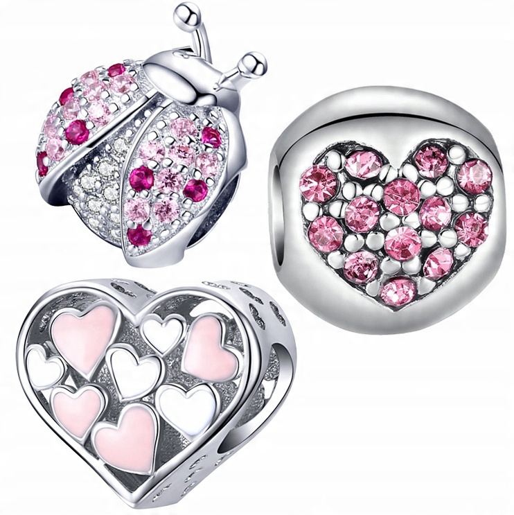 

Charms Zestaw 3szt Biedronka Serce Cyrkonie Pr925