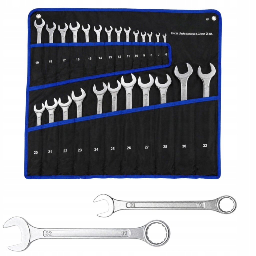 Klucze Płasko Oczkowe 6-32mm Zestaw Kluczy 25SZT Na Płachcie 10, 13, 17, 24
