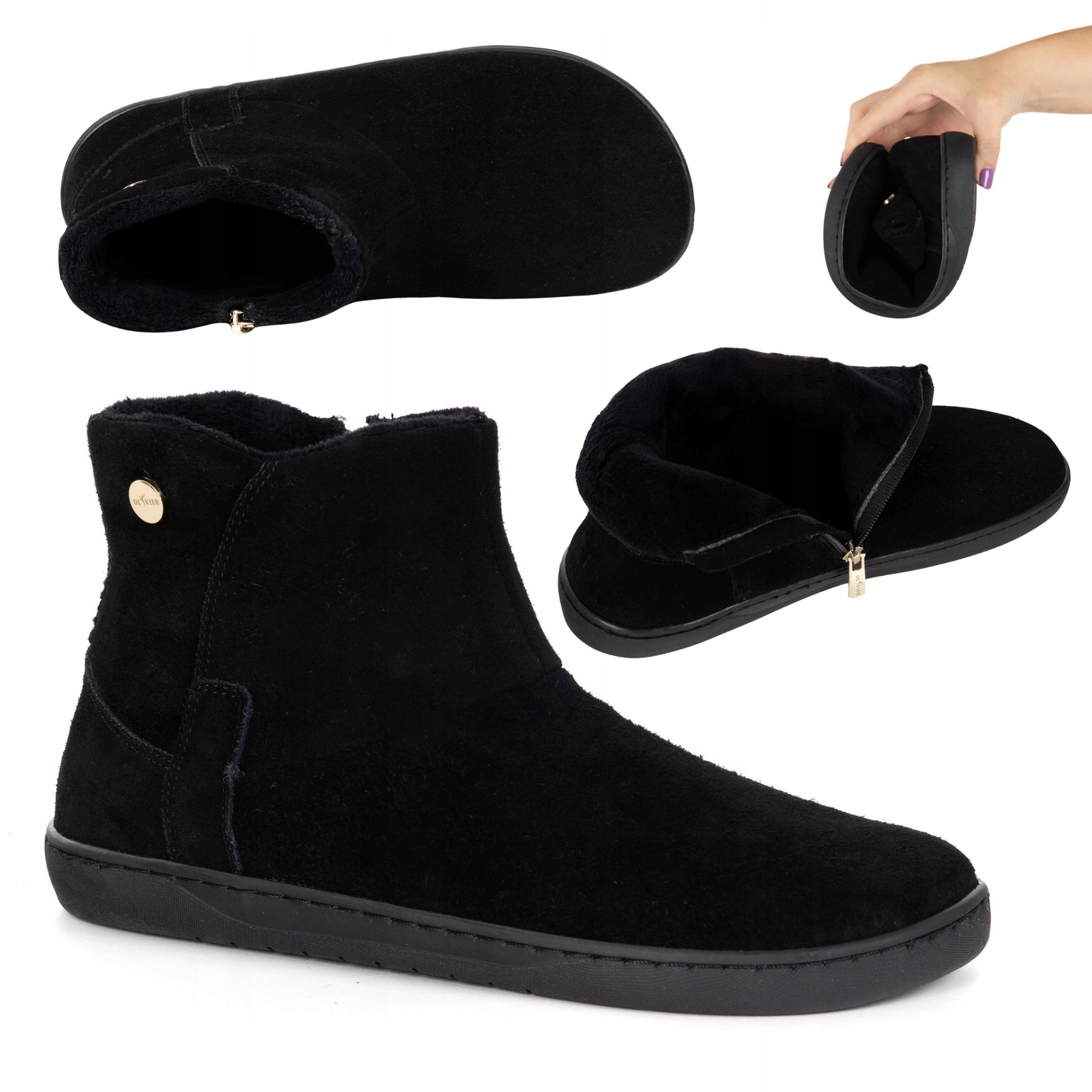 Dámské zimní kotníkové boty barefoot kožené zateplené Olivier 202MP černé 36