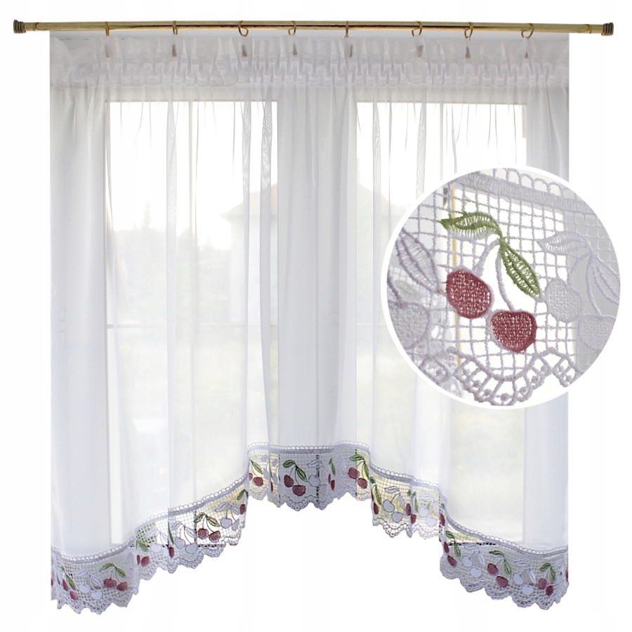 Woal z gipiurą Wisienki firana do kuchni 300x100