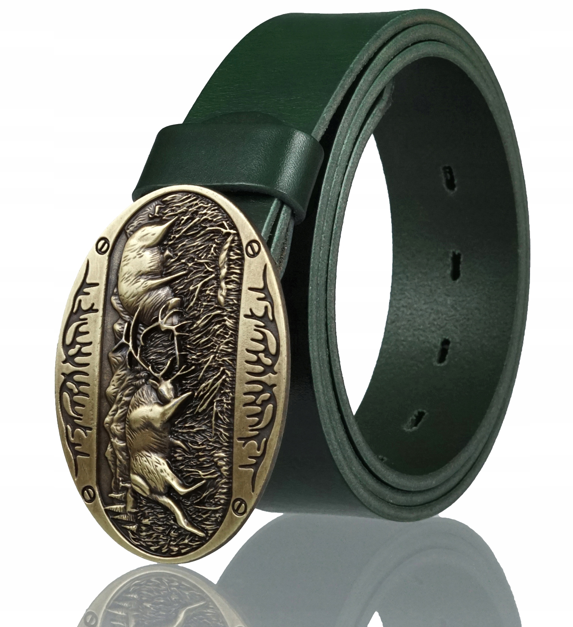 SKÓRZANY PASEK MYŚLIWEGO BLAKARDO 4CM ZIELEŃ JELEŃ