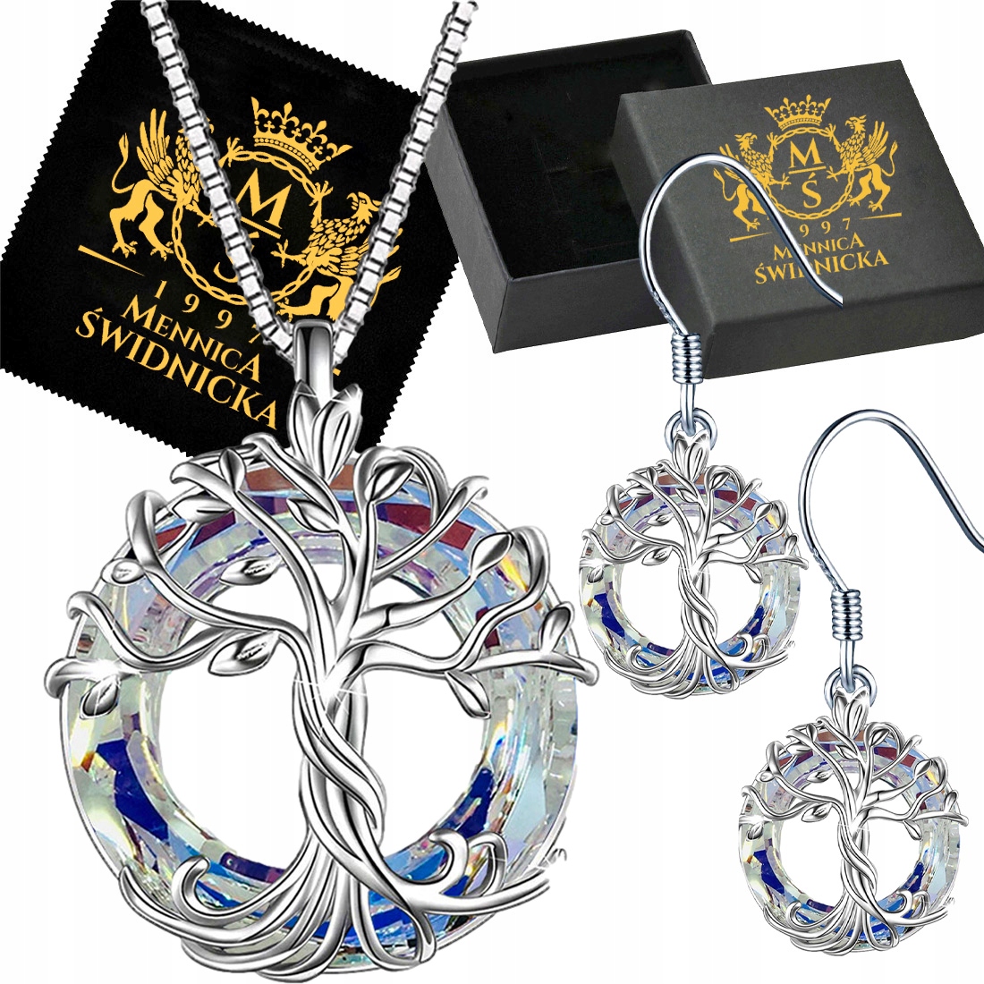 Sada stříbrných šperků Stříbro 925 Kolečka Náušnice Přívěsek Strom rodiny