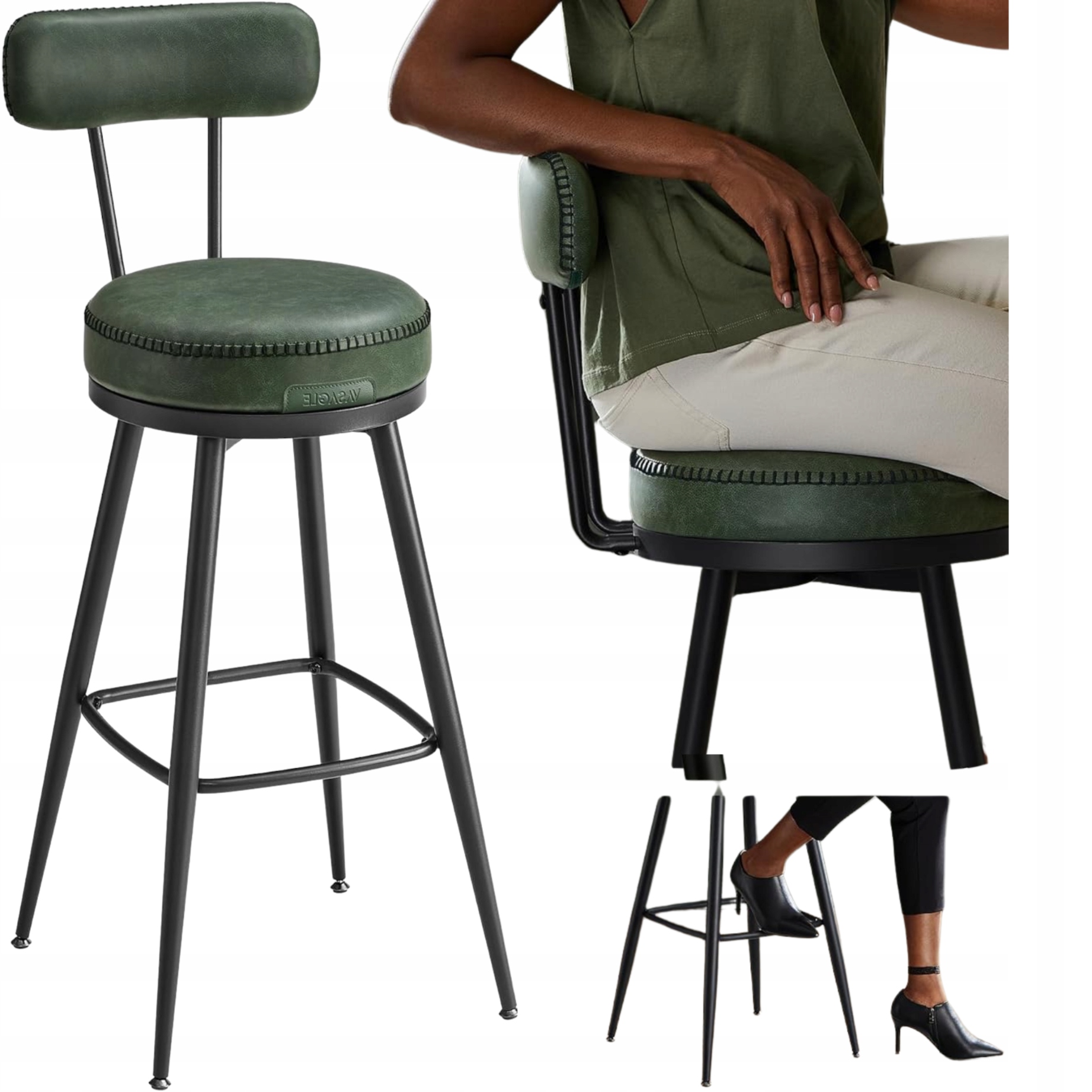 Zelené otočné barové stoličky Sada 2 kusov taburetiek Moderné sedadlá