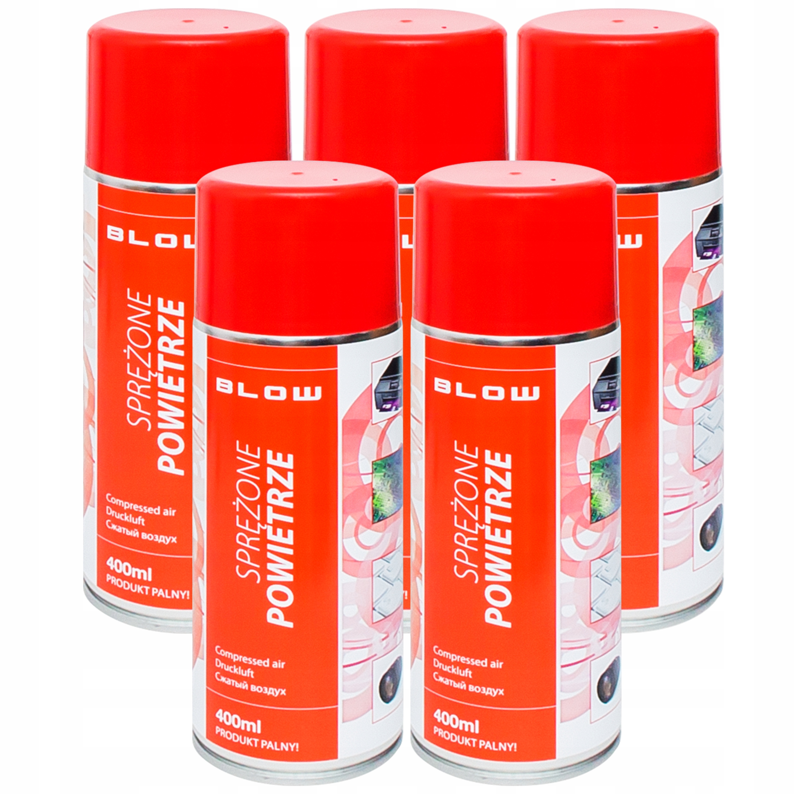 5× Sprężone powietrze 400 ml czerwone BLOW w puszce spray do przedmuchiwania.