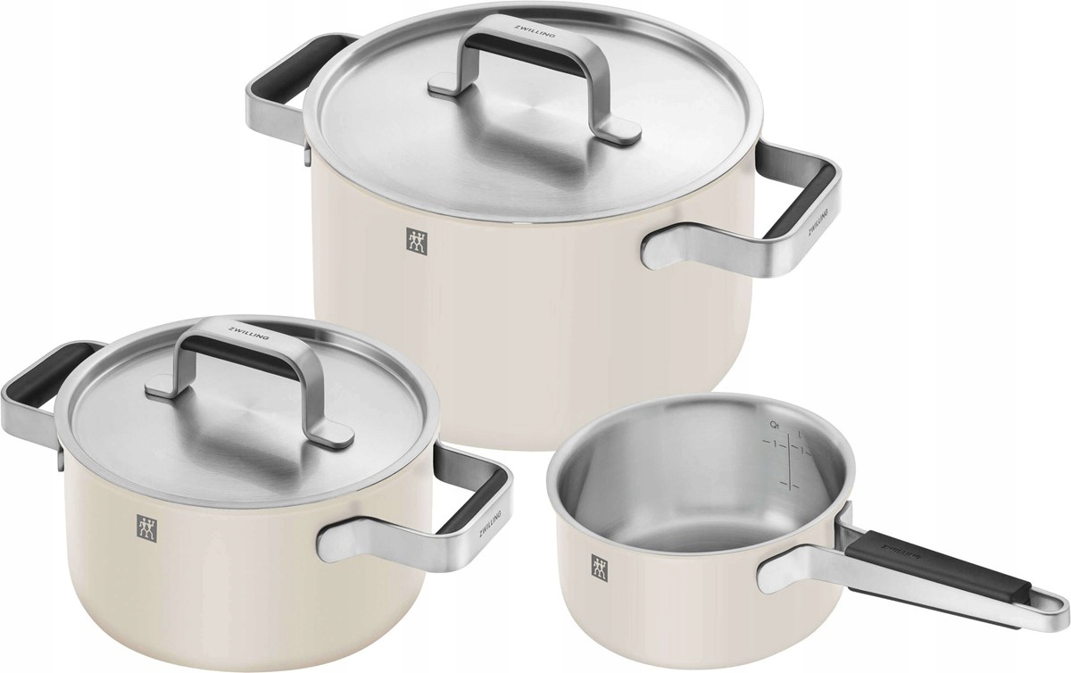 Zwilling Pure Zestaw 3 garnków Stay-Cool Silicone kremowo beżowe