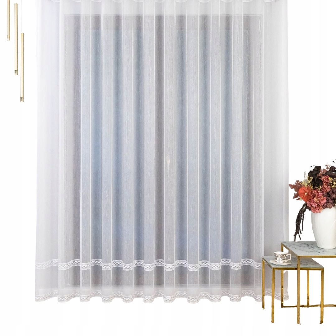 Záclona z jemného batistu s ozdobným spodním okrajem – s řasící páskou 400X265