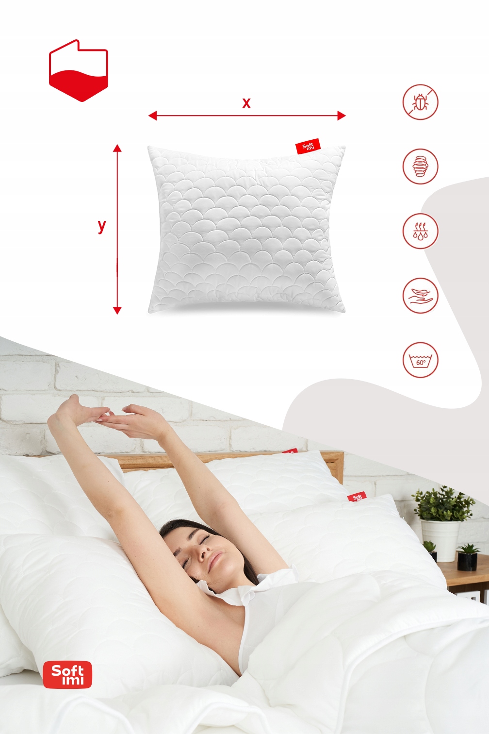 PODUSZKA 60X70 ANTYALERGICZNA PIKOWANA GRUBA ZAMEK Wyrób medyczny nie