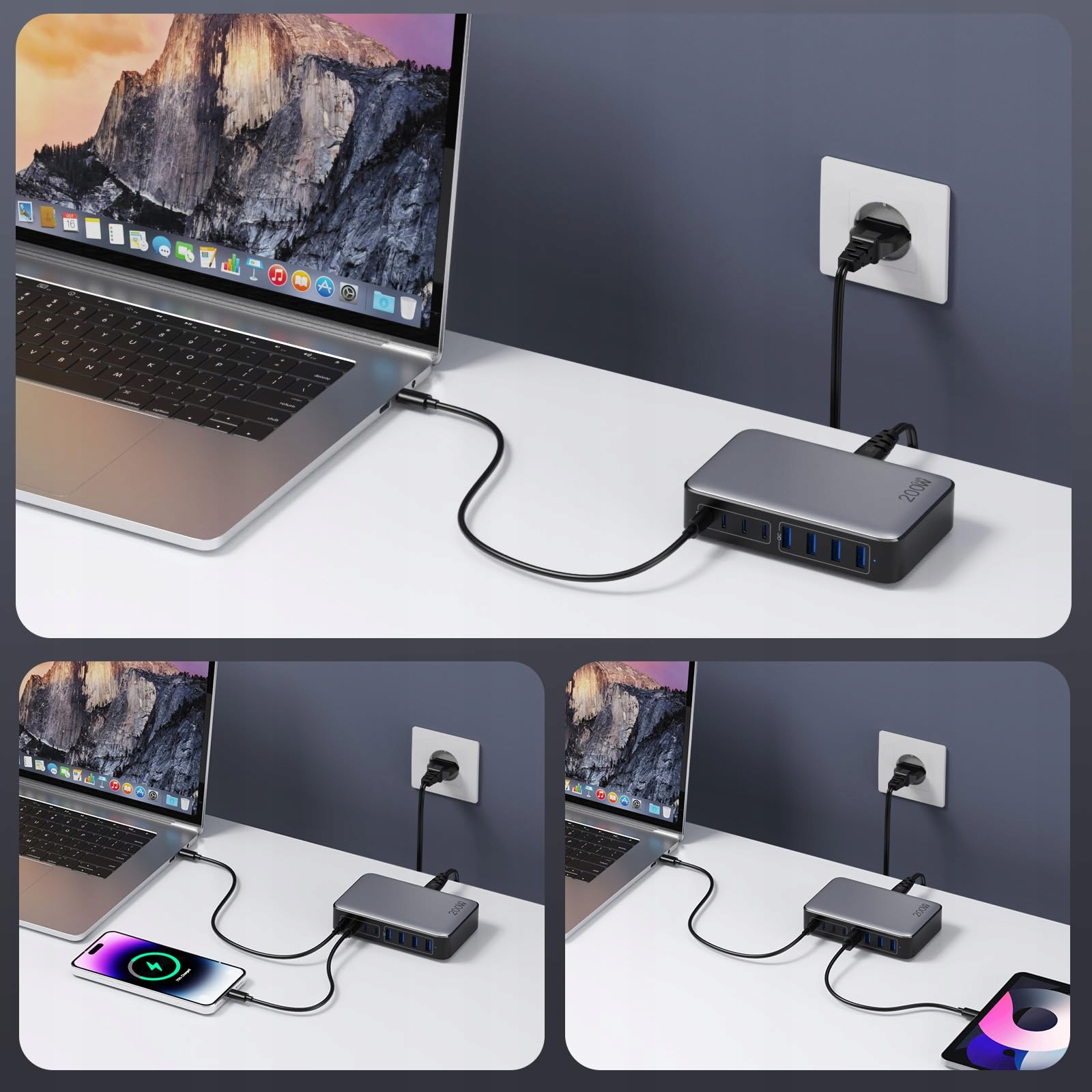XYZ 200W USB C Ładowarka GaN III 8-Port Szybka Ładowarka — miniatura 6