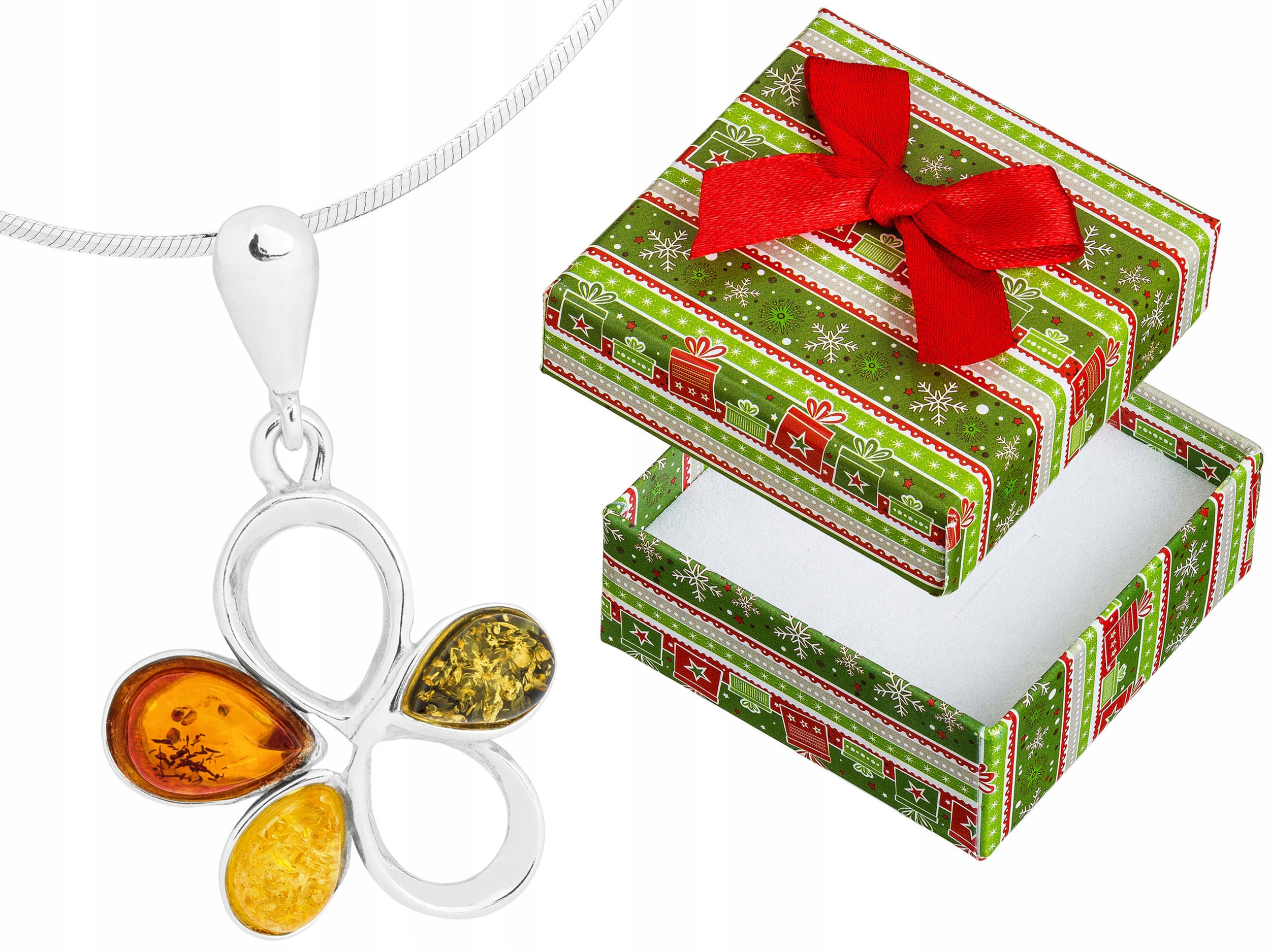 Krátký Stříbrný Dámský Náhrdelník Květina s Jantarem Květinový Choker Stříbro 35