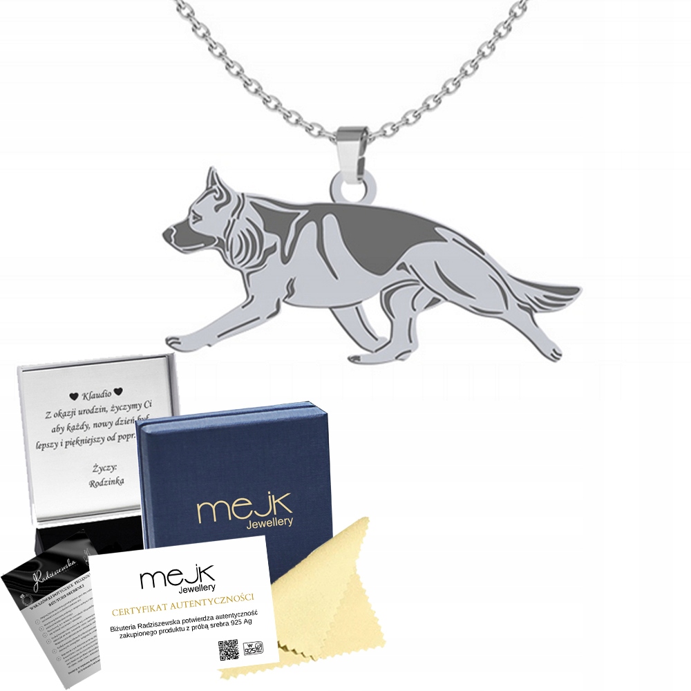 Stříbrný náhrdelník Německý ovčák 925 Dárek Šperky Gravírování Bonus