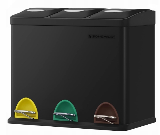 Kosz na śmieci 24l 3x8l Pedał Klapa 3 komory segregacja odpadów czarny