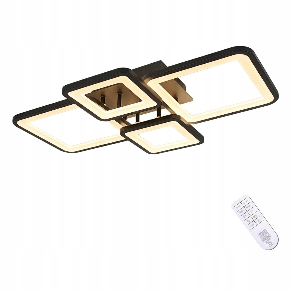 Stropné Led svietidlo Plafón Luster s diaľkovým ovládaním 54W Čierne štvorcové Moderné
