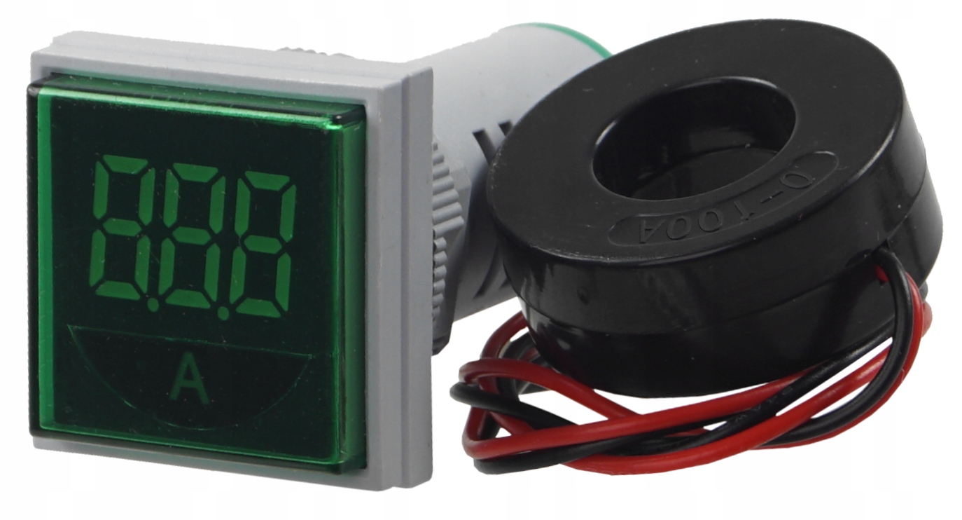 Amperomierz tablicowy miernik 22 MM LED 0 - 100A Kod producenta AS22-MG-A KONTROLKA ZIELONA