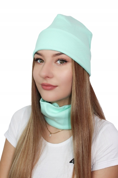 

Czapka Justynka mint z prążka podwójna Eva Design