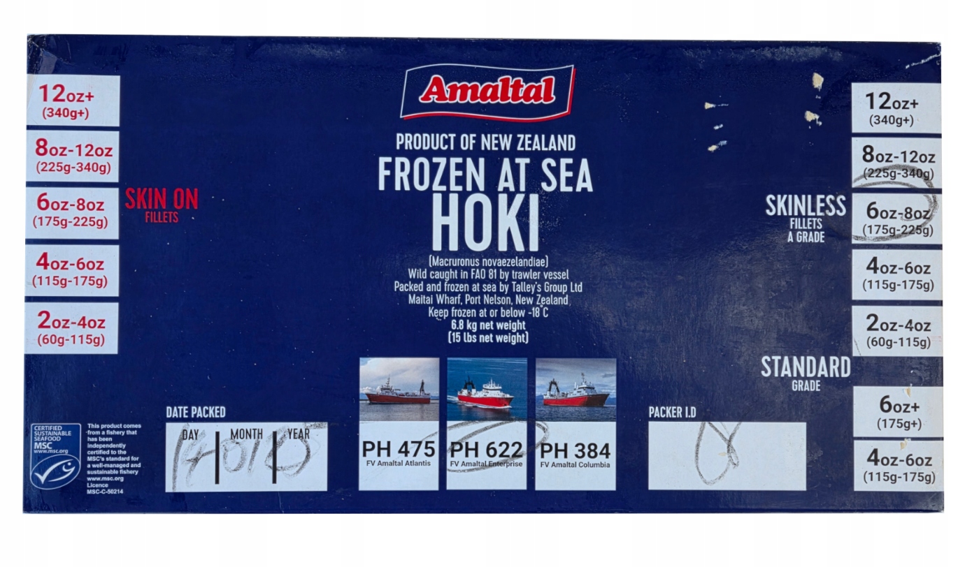 Miruna nowozelandzka filet bez skóry 0% glazury Premium175g-225g, 6,8kg