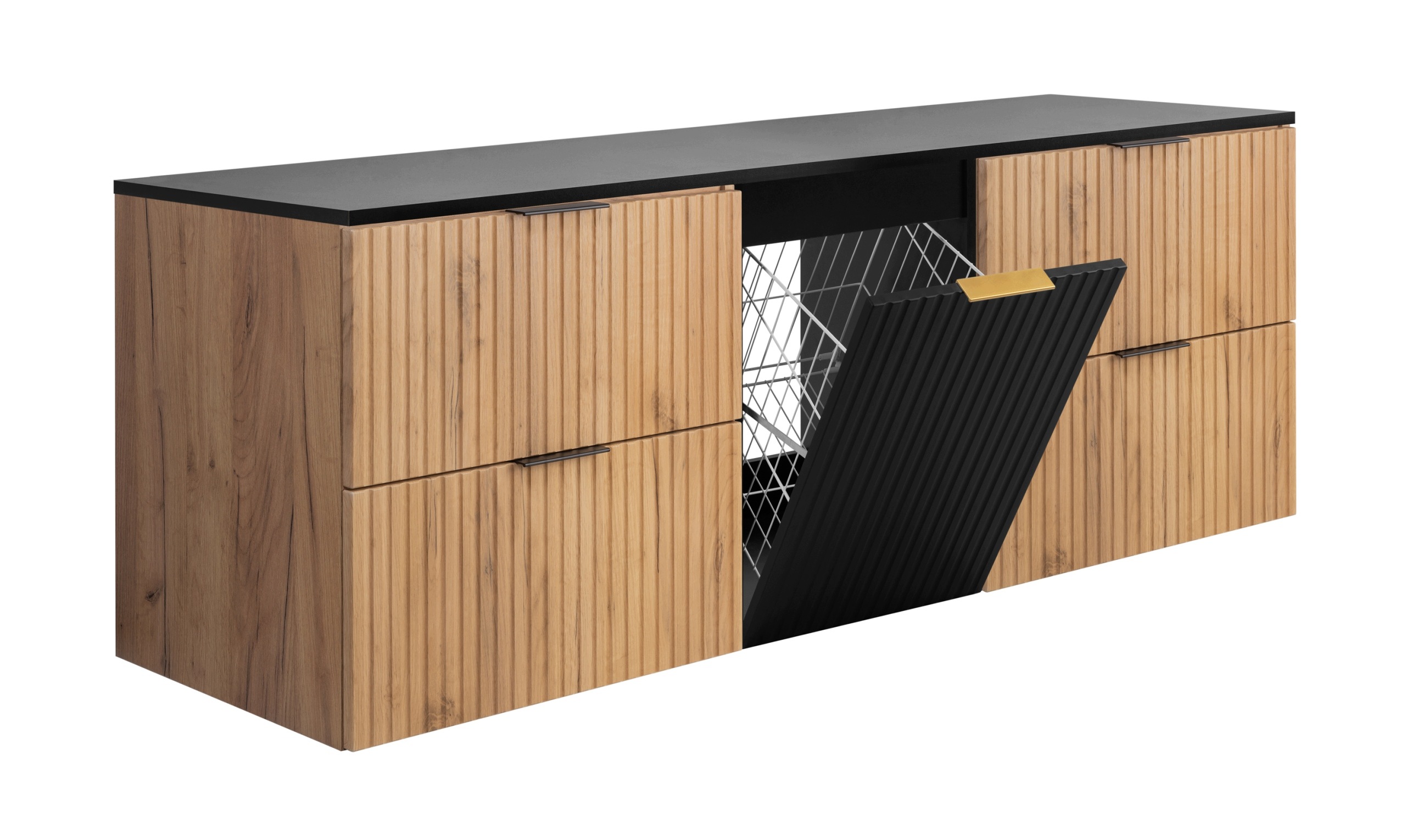 Szafka łazienkowa pod umywalkę 160 cm z koszem na pranie ryfle craft czarny