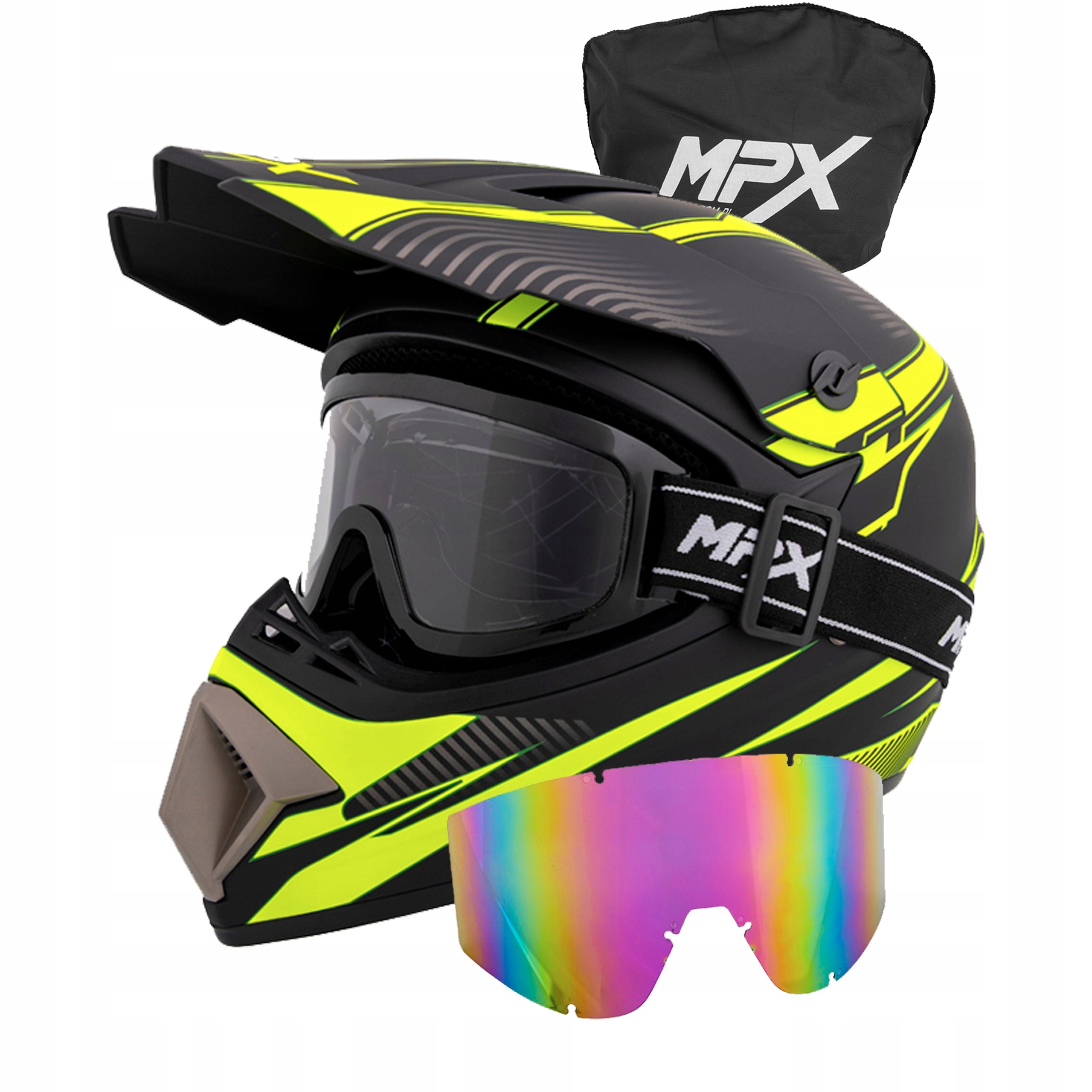 Zestaw Kask Crossowy Gogle na Enduro Quad Atv Bmx Mtb Hulajnoga L 59-60 cm