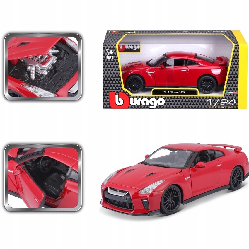 Nissan GT-R 1:24 model Bburago 18-21082 czerwony Wiek dziecka 3 lata +