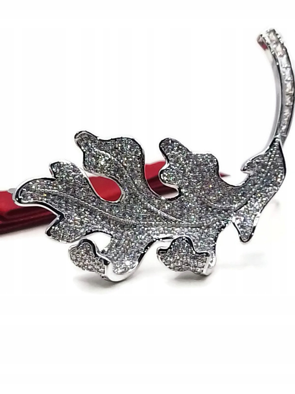 Luxusní Brož Listem, 3D Stříbrná Rhodiová Dárek Krabička