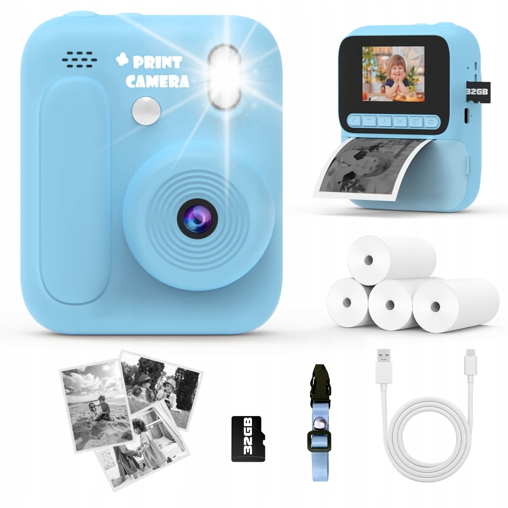 Mini Instantní Fotoaparát Tiskárna Fotografií Pro Děti Modrá 4 Rolky