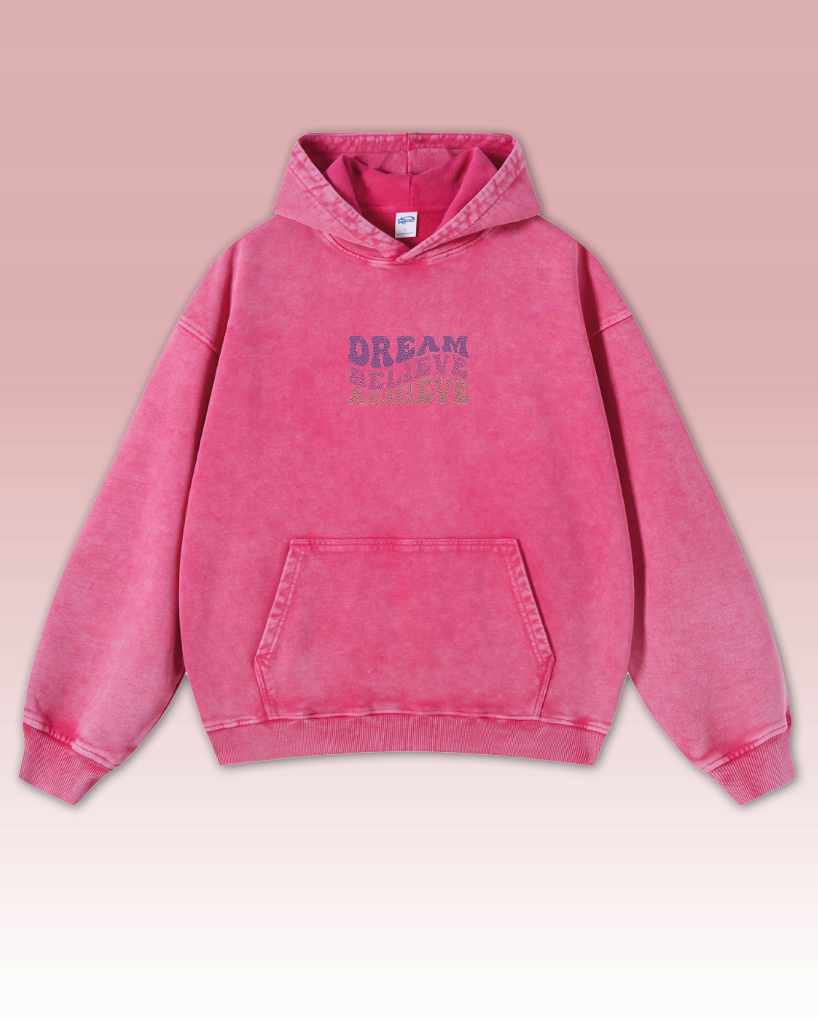 Mikina Dream Believe Achieve Haft Marz Wierz Dosáhni růžové L