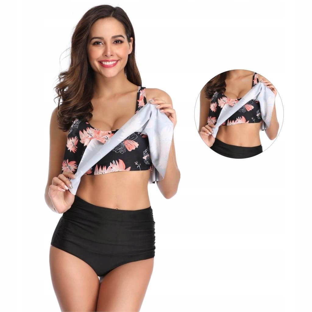 STRÓJ KĄPIELOWY BIKINI WYSOKI STAN BOHO 42 XL Kolor czarny