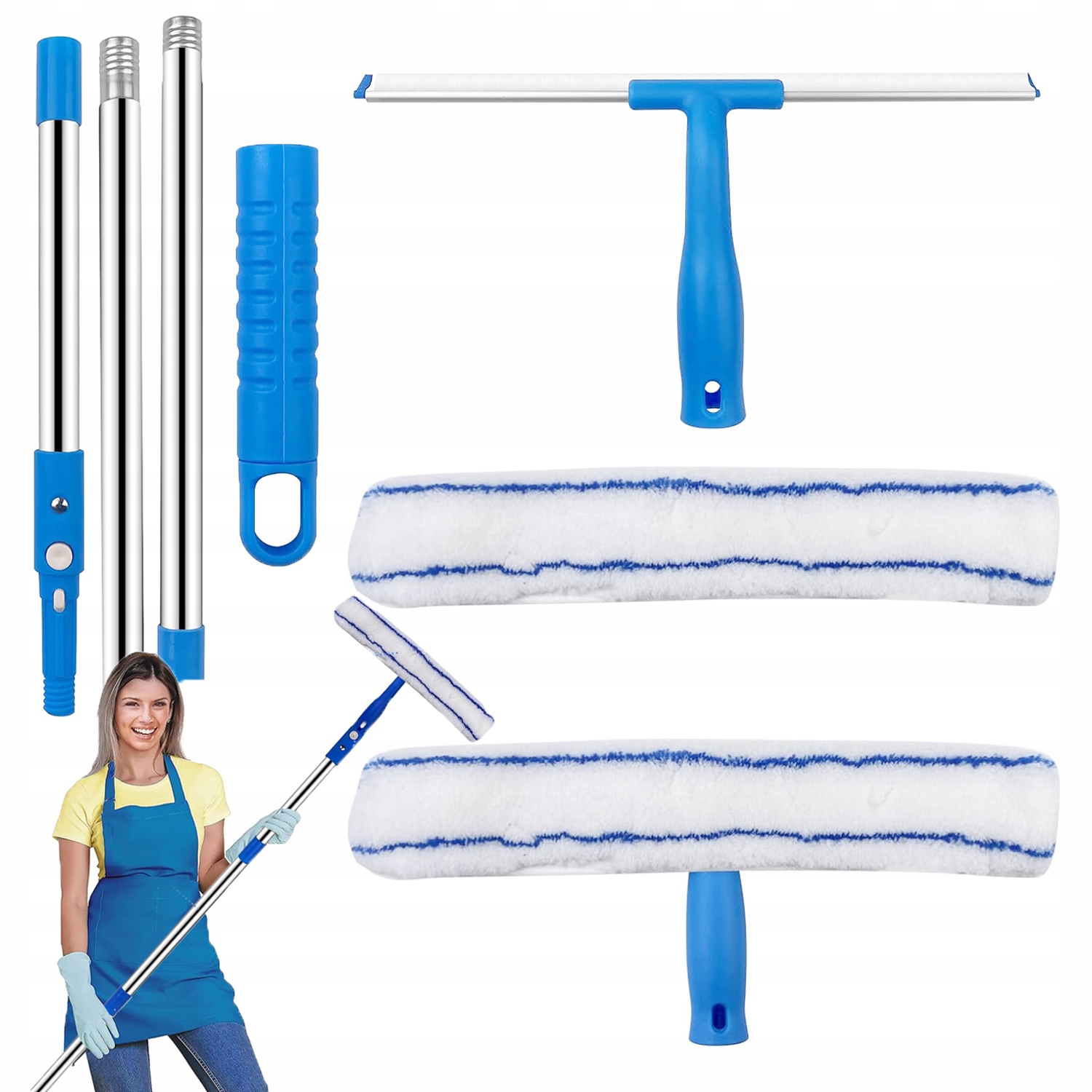 Levně Čistič Oken Teleskopická Stěrka Na Mytí Skel Dlouhá S Tyčí 120 CM