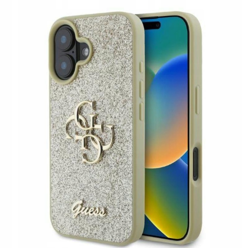 Guess Fixed Glitter Big 4G Pouzdro pro iPhone 16 (zlaté)