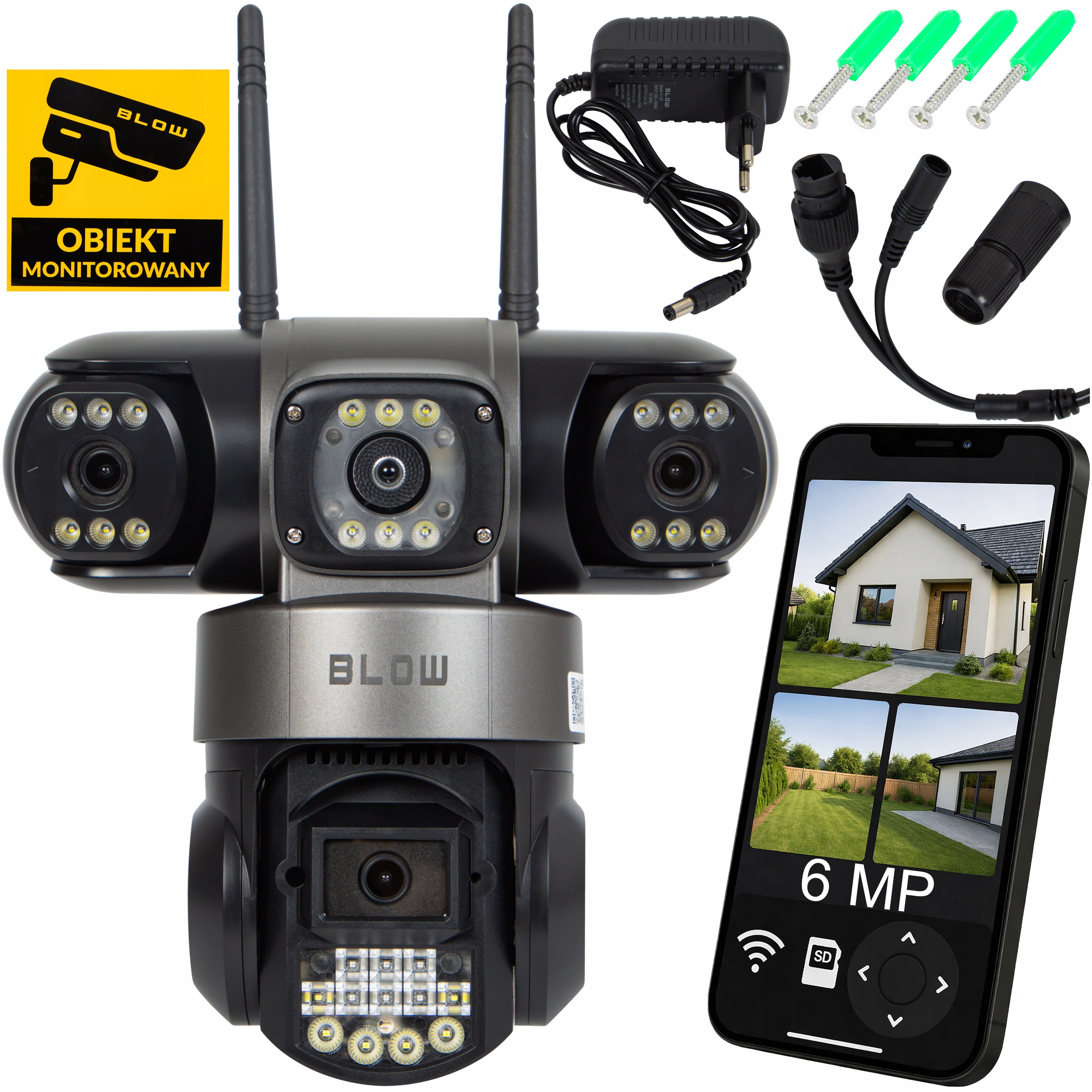 Wifi Kamera Ip 3 Objektívy 6MP Otočná Vonkajšia Detekcia Hd Smart Zoom