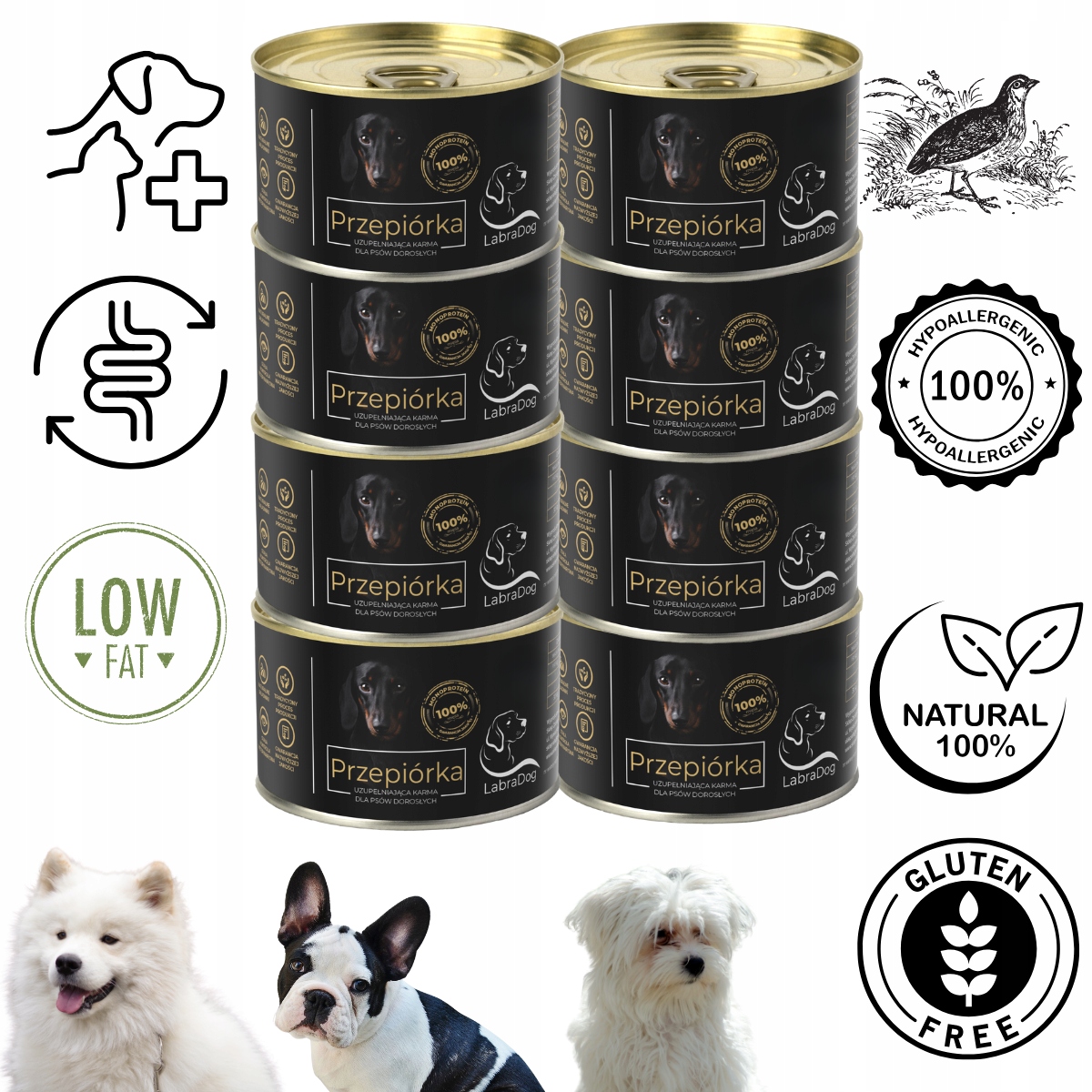 LabraDog Pure Křepelka 100% krmivo pro psy Samo Maso Barf 8x200g