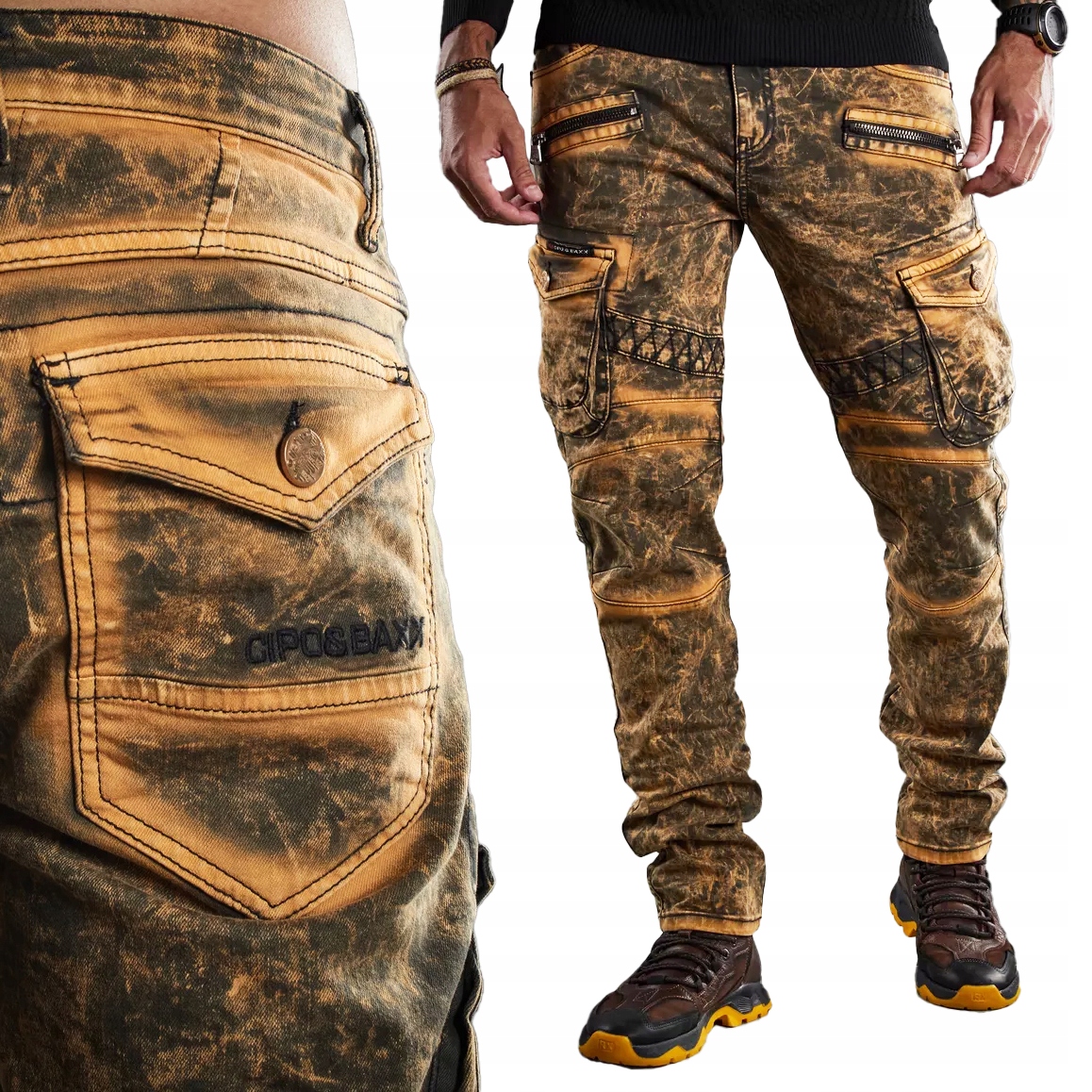 Kalhoty Cipo Baxx Džíny Kapsáče Zámky Mazané