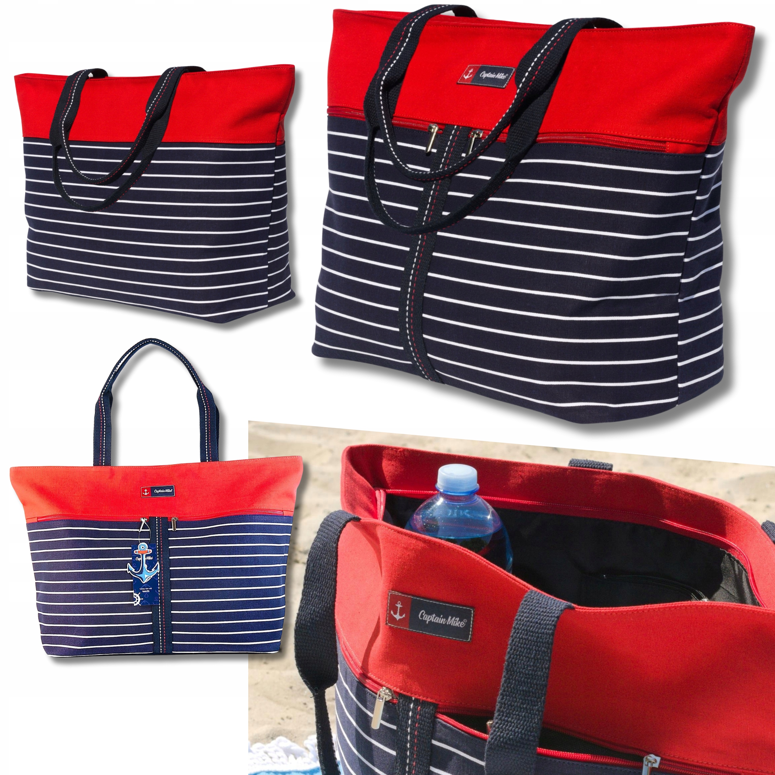 Plážová taška přes rameno, velká taška se zapínáním na zip Captain Mike vel. XL