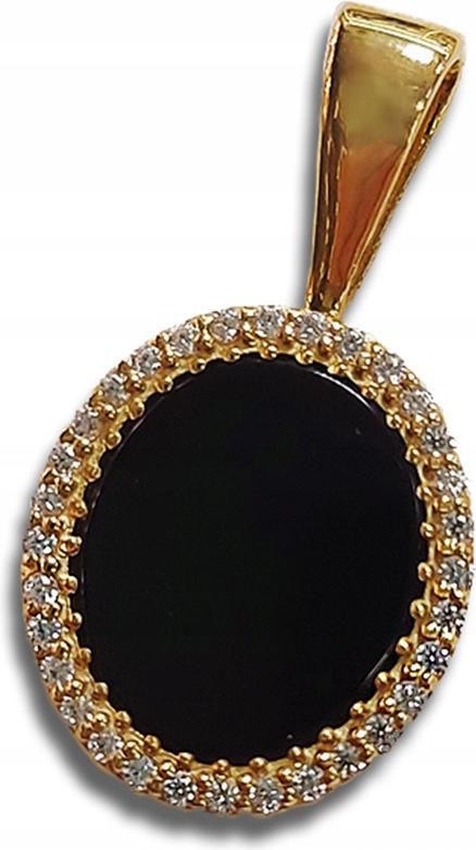 Zlatý přívěsek 585 ovál s černým zdobením, módní vzor na řetízek