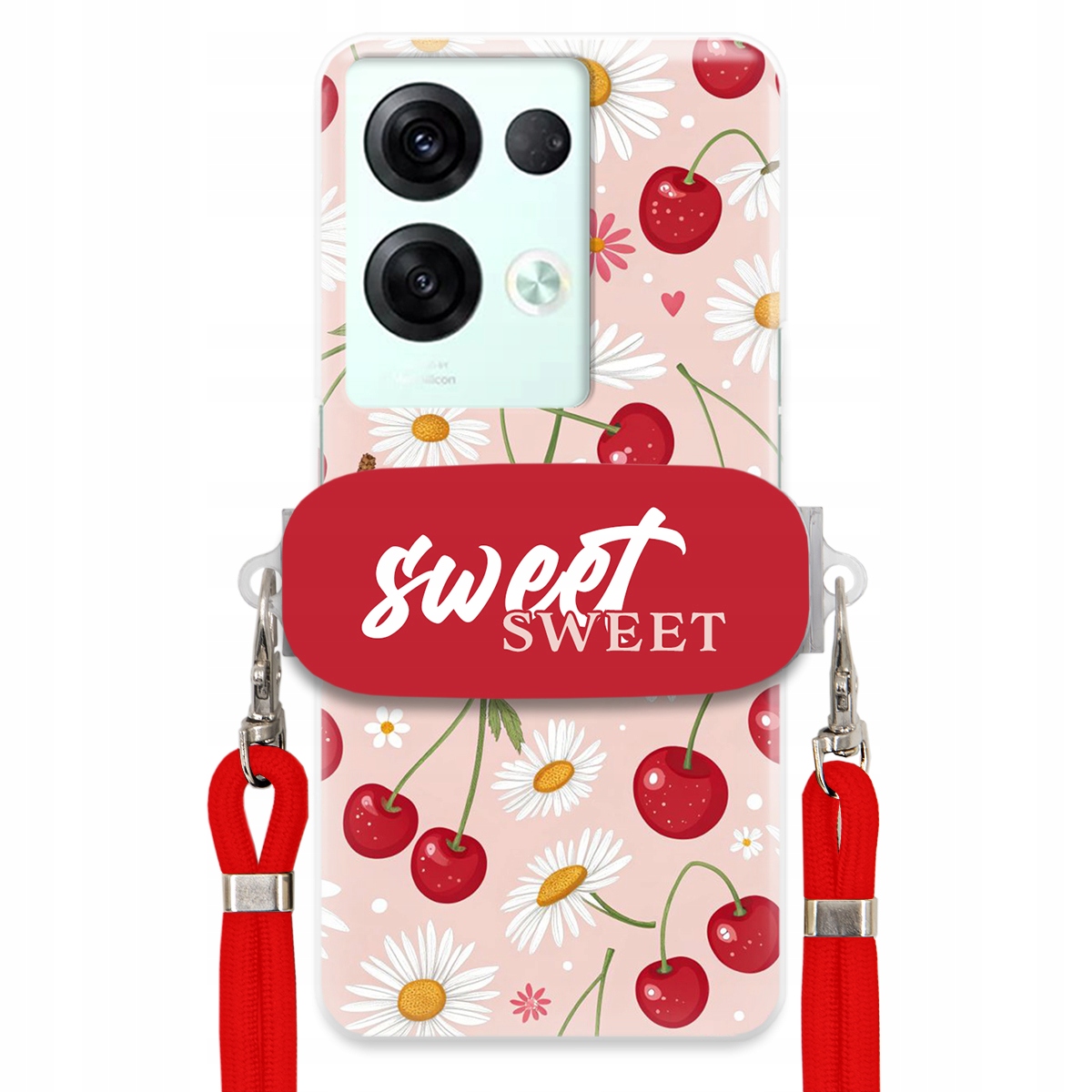 Puzdro pre Oppo Reno 8 Pro Červené vodítko Crossbody držiak Sweet Kvet čerešne