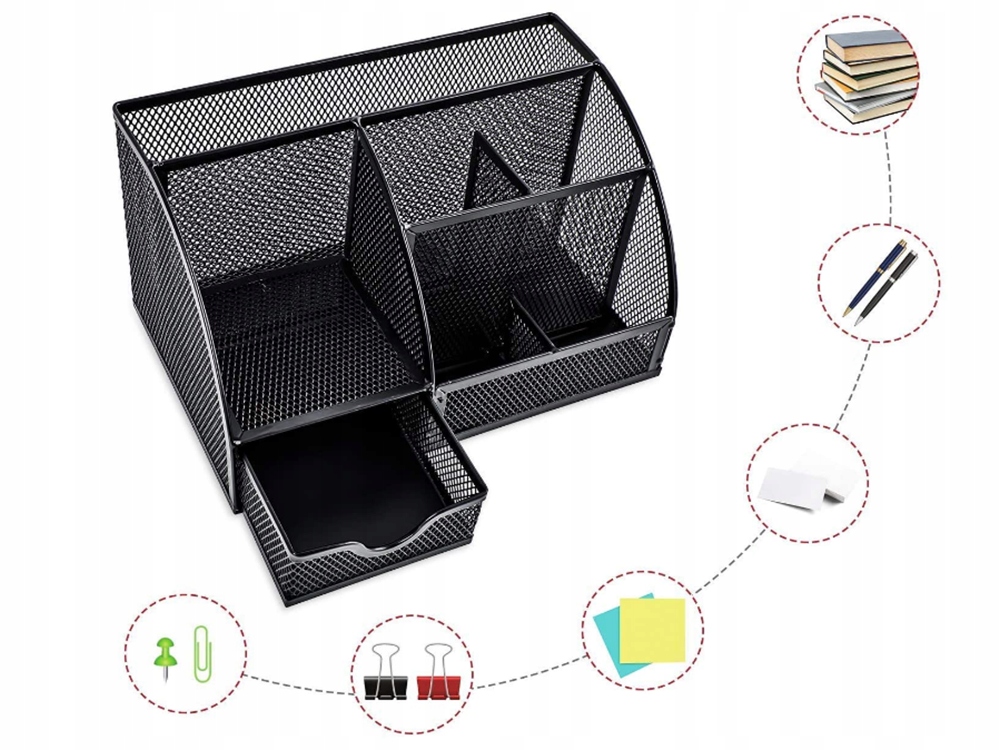 ORGANIZER BIURKOWY PRZYBORNIK 6 KOMÓR SZUFLADKA Materiał metal