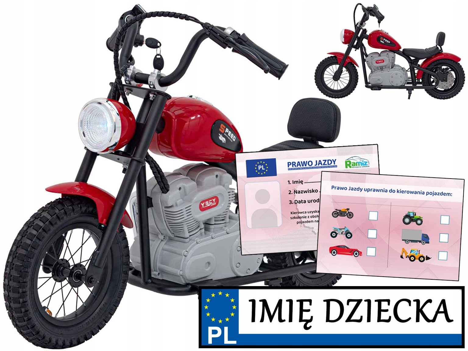 duży motorek na akumulator dla dzieci Speed Power pompowane koła