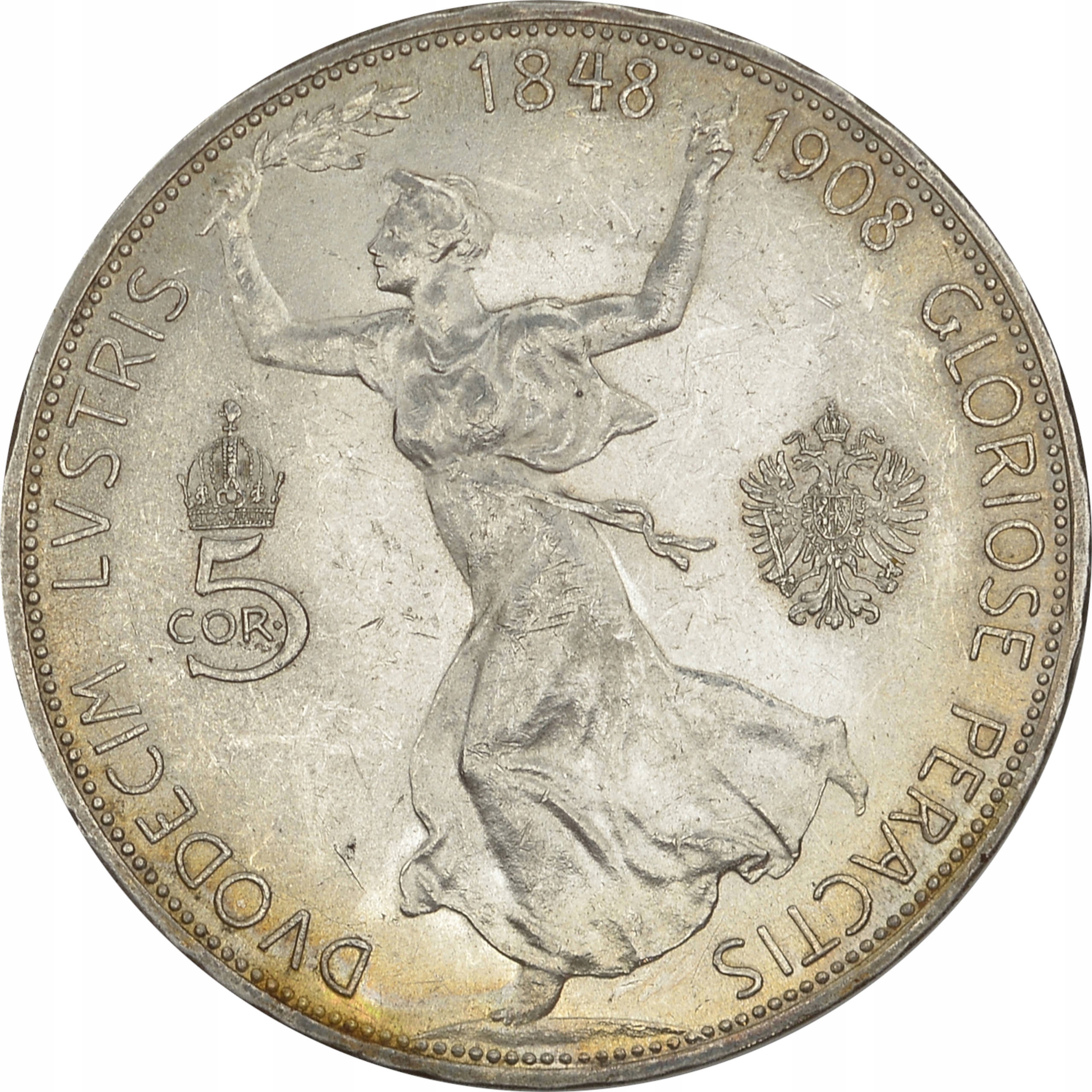 22.gs.AUSTRIA, FR.JÓZ., 5 KORON 1908 60L.PANOWANIA